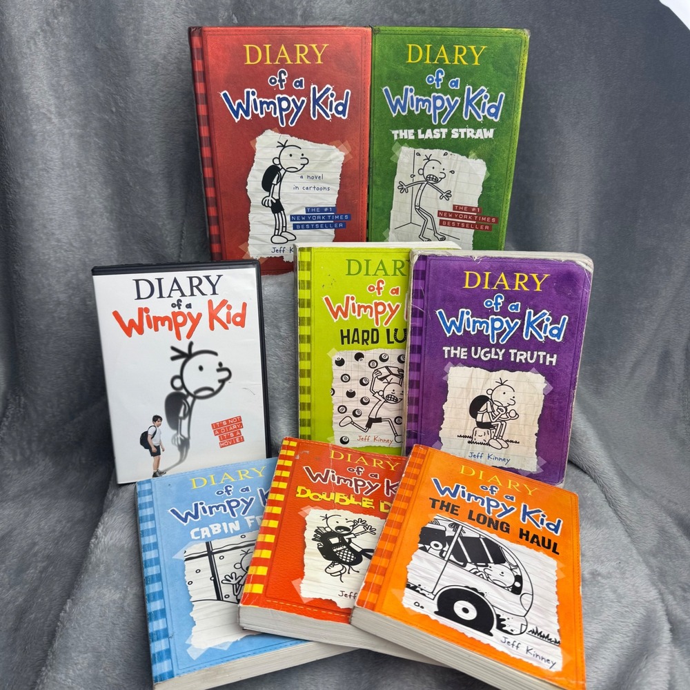 Diary of a Wimpy Kid Book Lot 7 Books and Movie DVD Jeff Kinney Collection